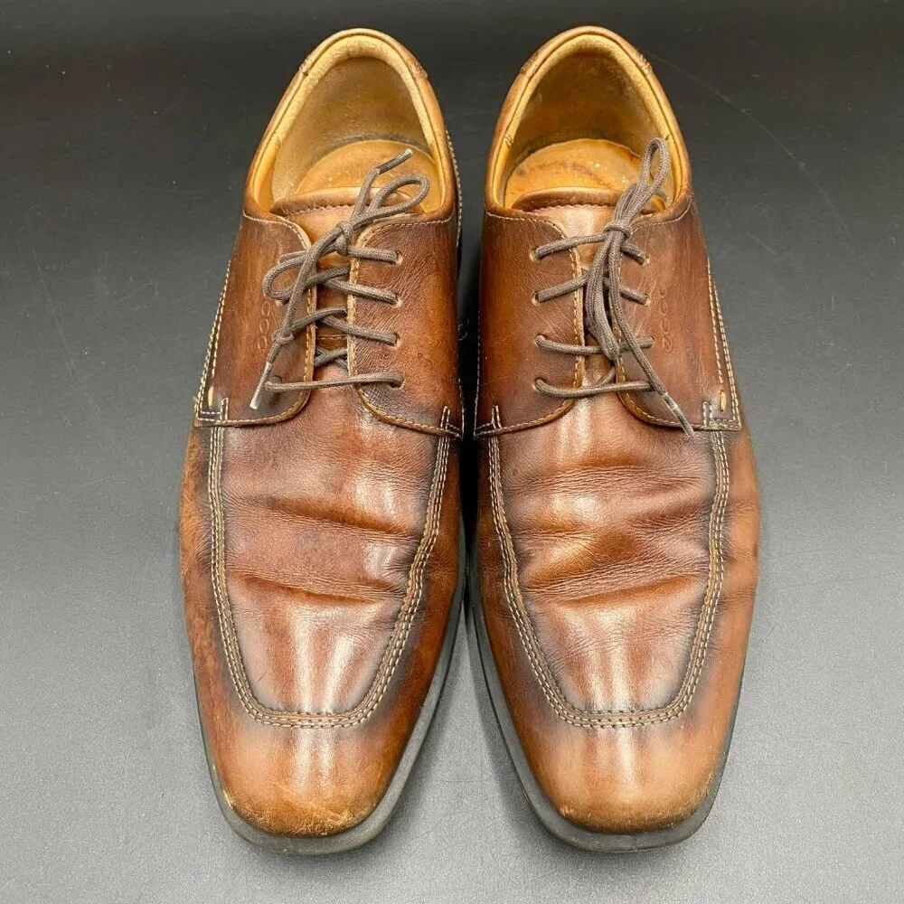 Ecco Leather Brown Lace-Up Extra Wide Shoes Men's Size 44/U.S. 10.5